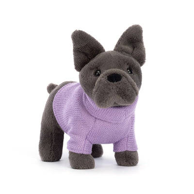 Fransk Bulldog, lilla sweater, 19 cm