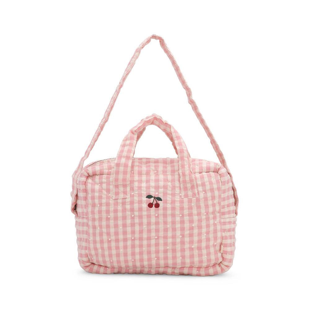 Pusletaske til dukker, powder pink check