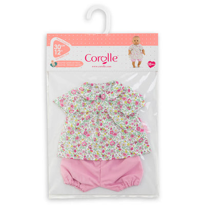 Dukketøj, bloomers m/ blomstret bluse, 30 cm