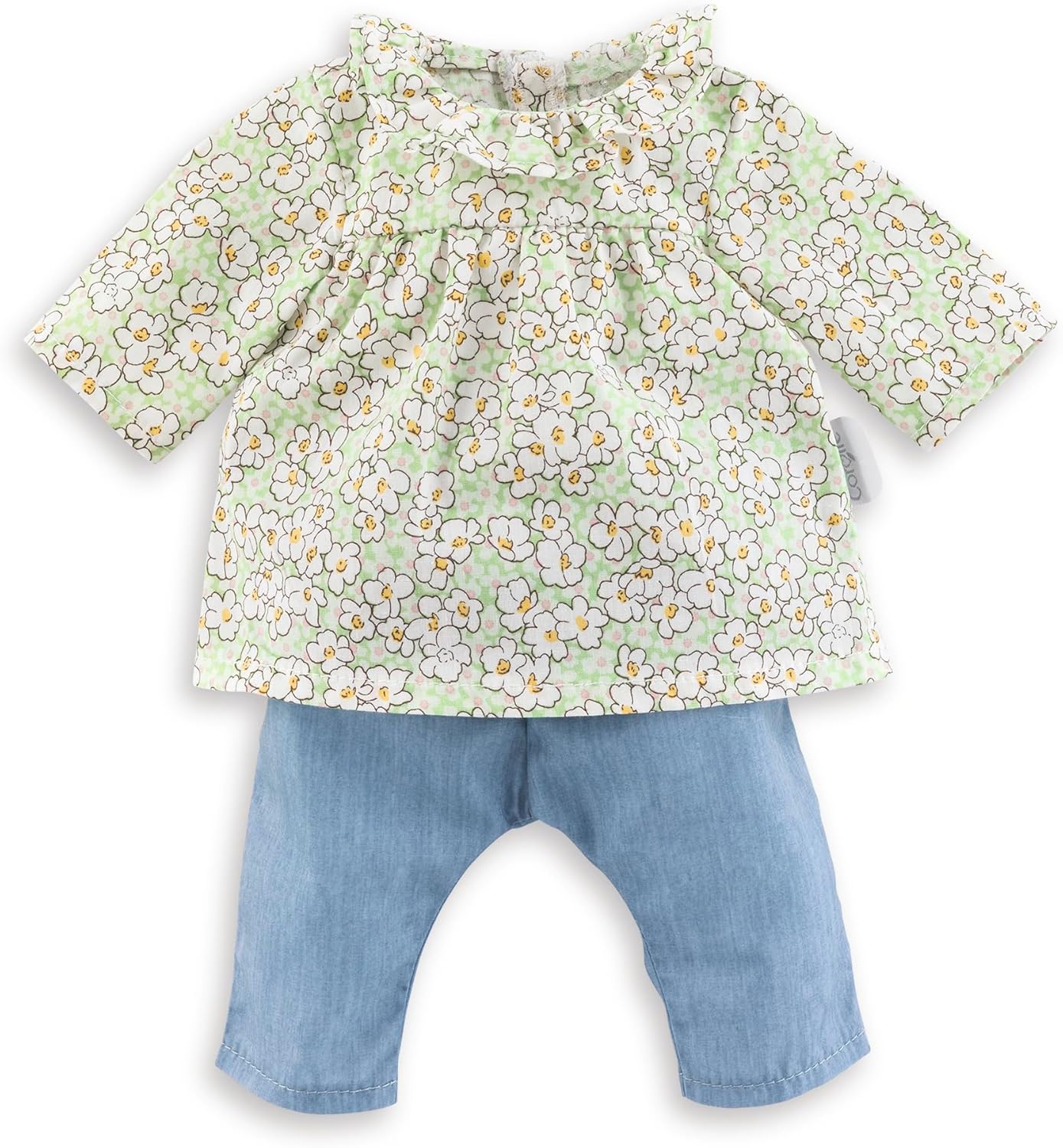 Dukketøj, jeans m/ blomstret bluse, 30 cm